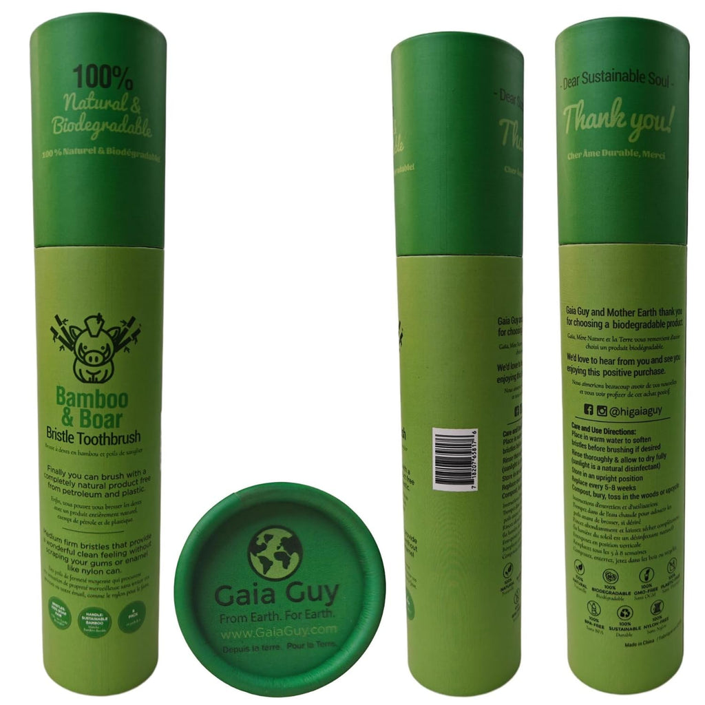 Natural Bamboo Toothbrush with Boar Bristles - Eco-Friendly, Biodegradable, No Nylon