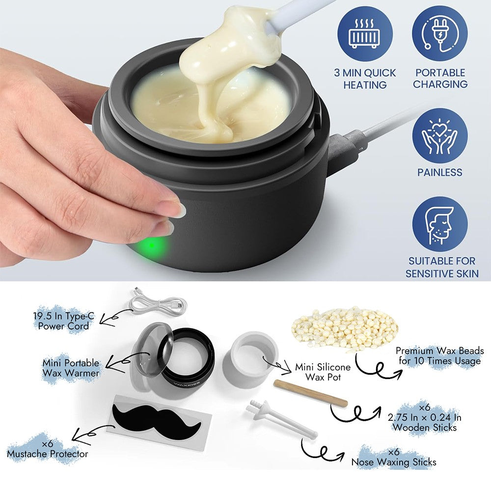 Mini Portable Wax Warmer Kit for Nose, Ear, Eyebrow & Beard Hair Removal