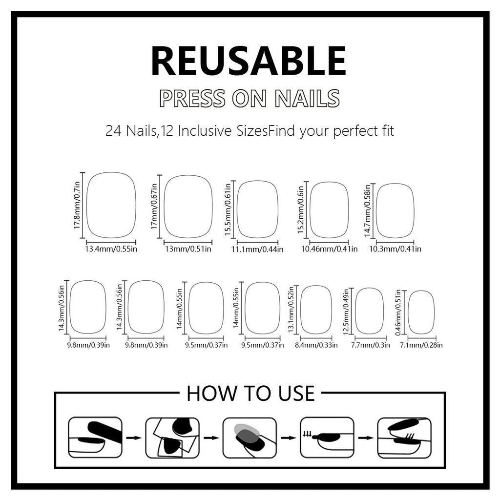 48Pcs Reusable Press-On Nails Set - Pink Black Floral Square Fake Nails