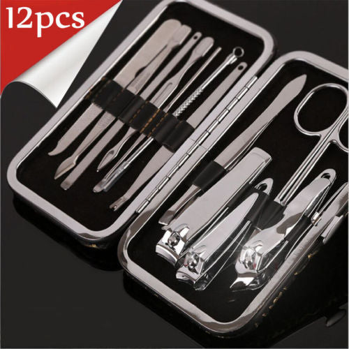 12-Piece Professional Nail Care Manicure Pedicure Set with Leather Case