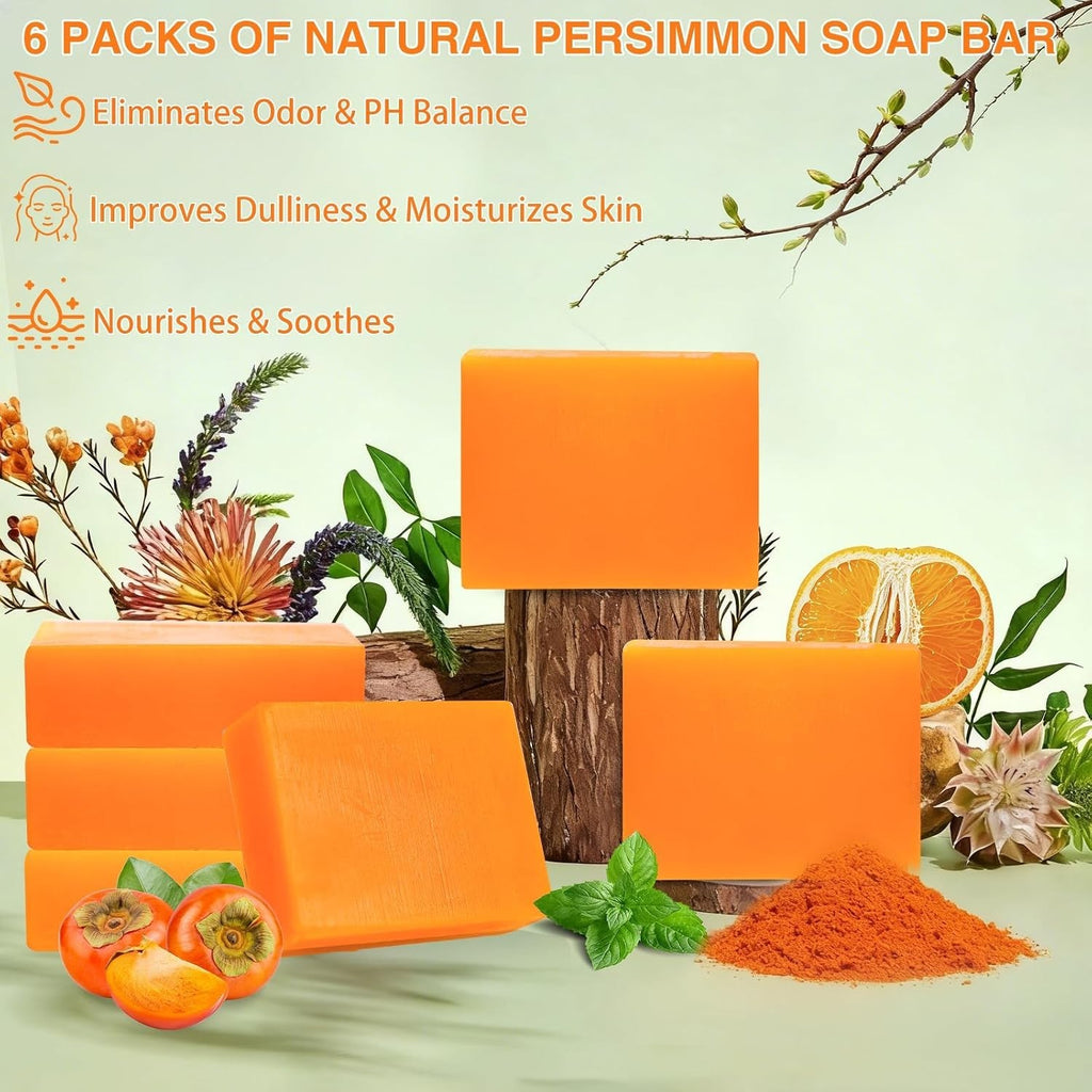 Japanese Persimmon Body Soap Bars for Odor Control & Deep Cleansing - Pack of 6