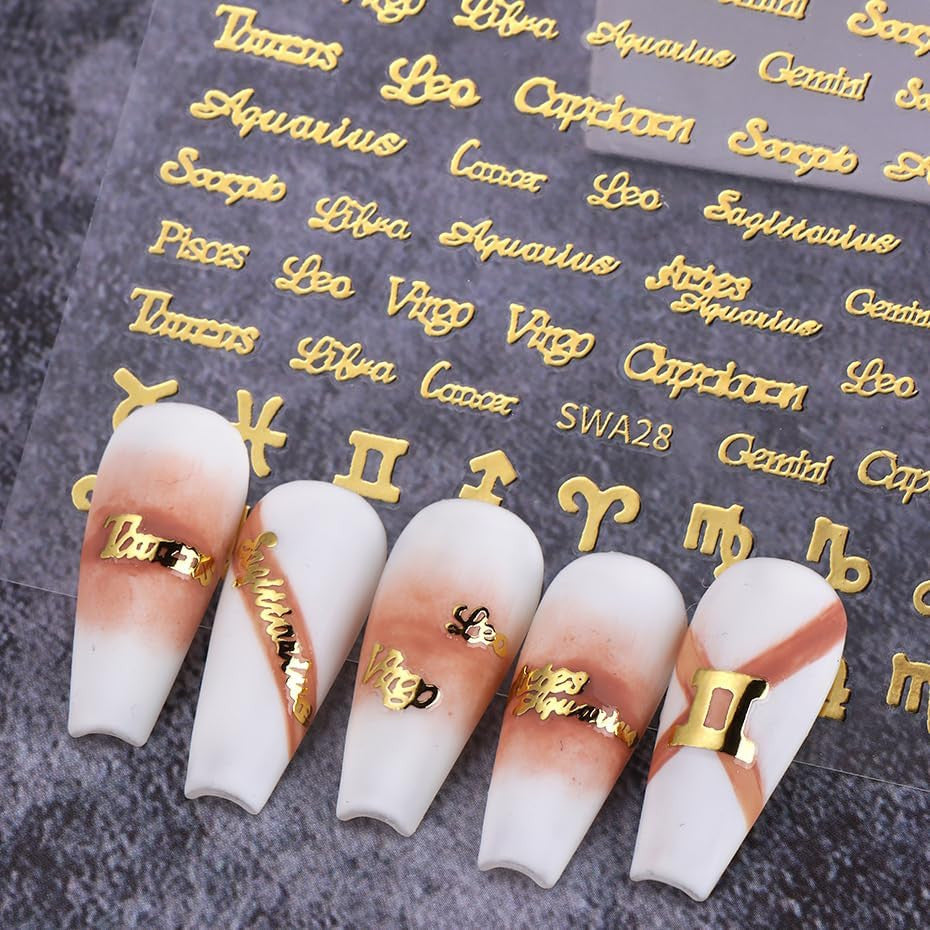 12 Constellation Nail Stickers Set - Zodiac Letter Nail Art Decals