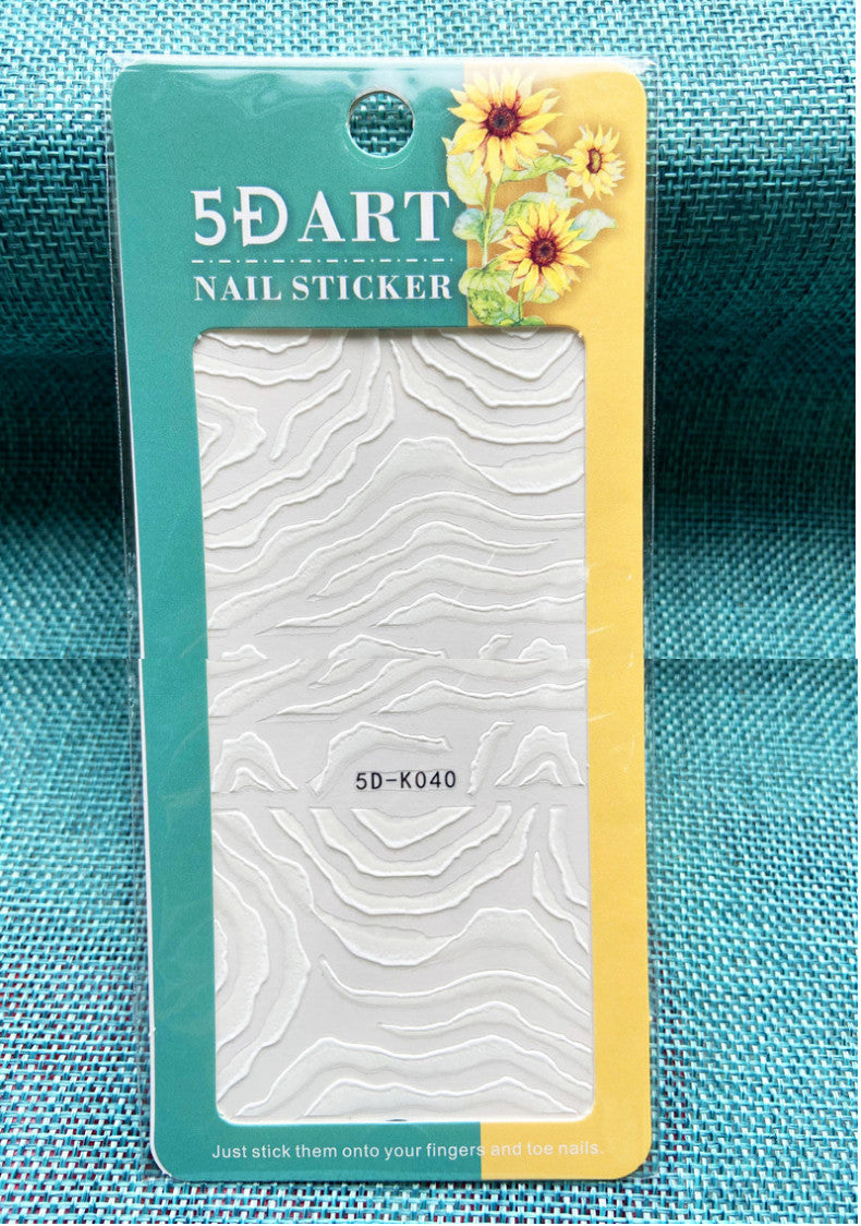 White Wave Line 5D Nail Sticker Embossed Decal for Nail Art