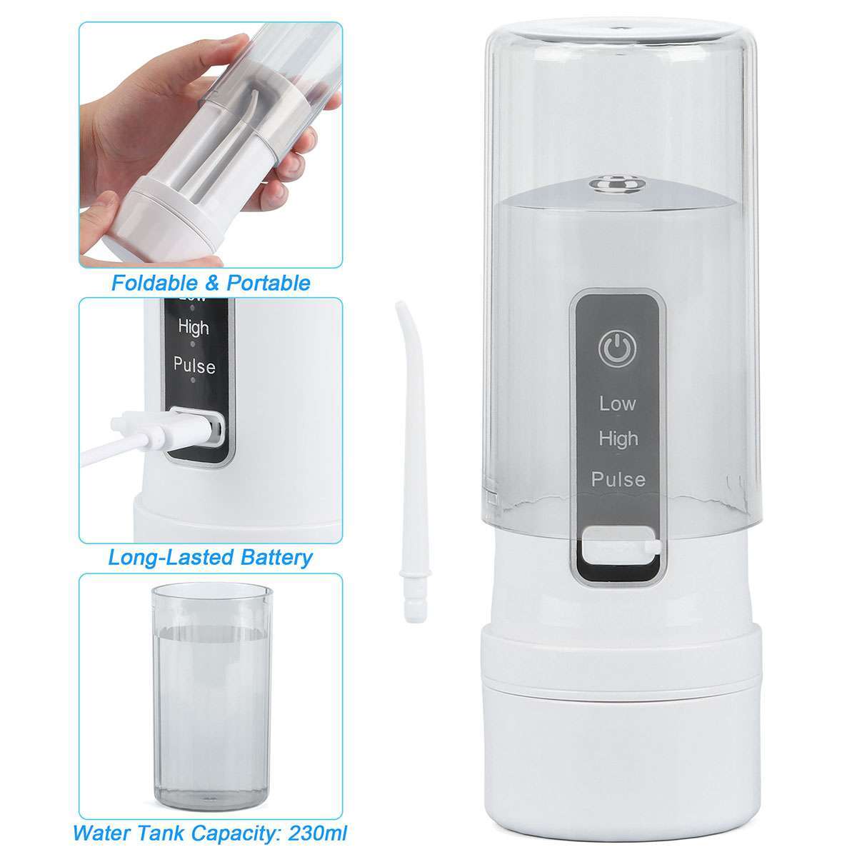 Cordless Water Flosser Oral Irrigator Teeth Cleaner with Tongue Scraper
