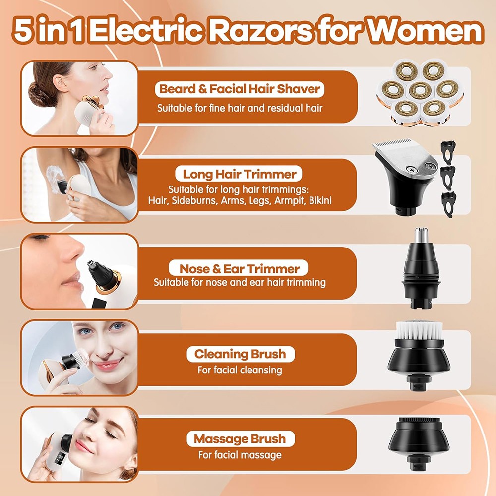 Cordless Women Rotary Electric Shaver for Painless Hair Removal Legs Face Bikini