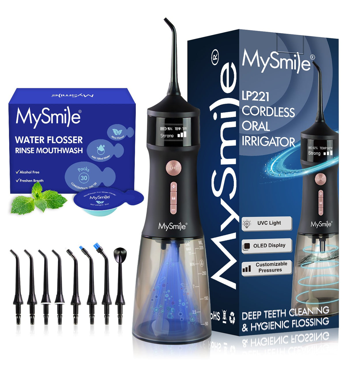 Cordless Water Flosser with UVC Sterilizer 8 Tips Portable Oral Irrigator