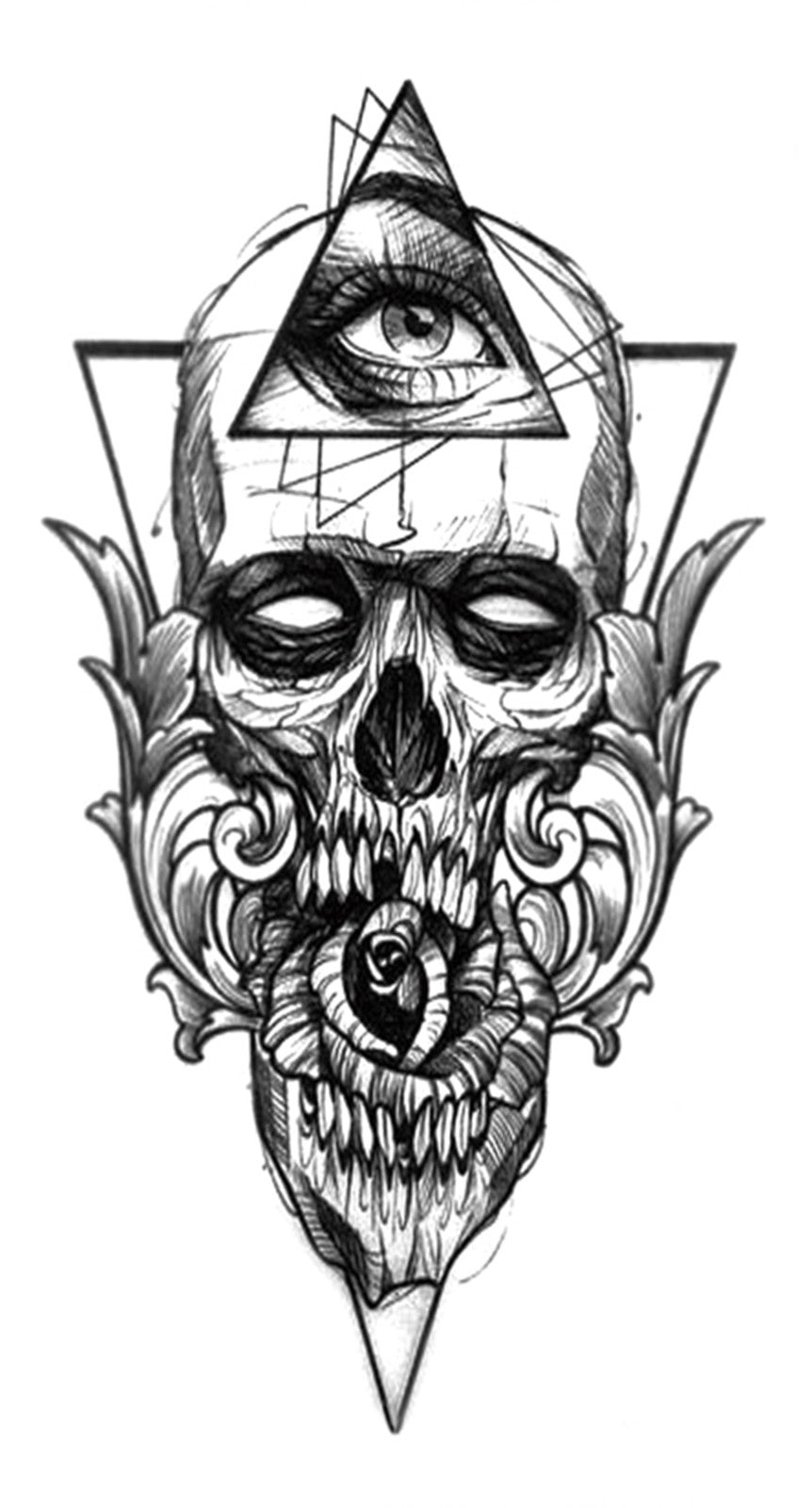 6 Sheets Waterproof Temporary Tattoo Stickers for Arm & Body - Skull Pattern