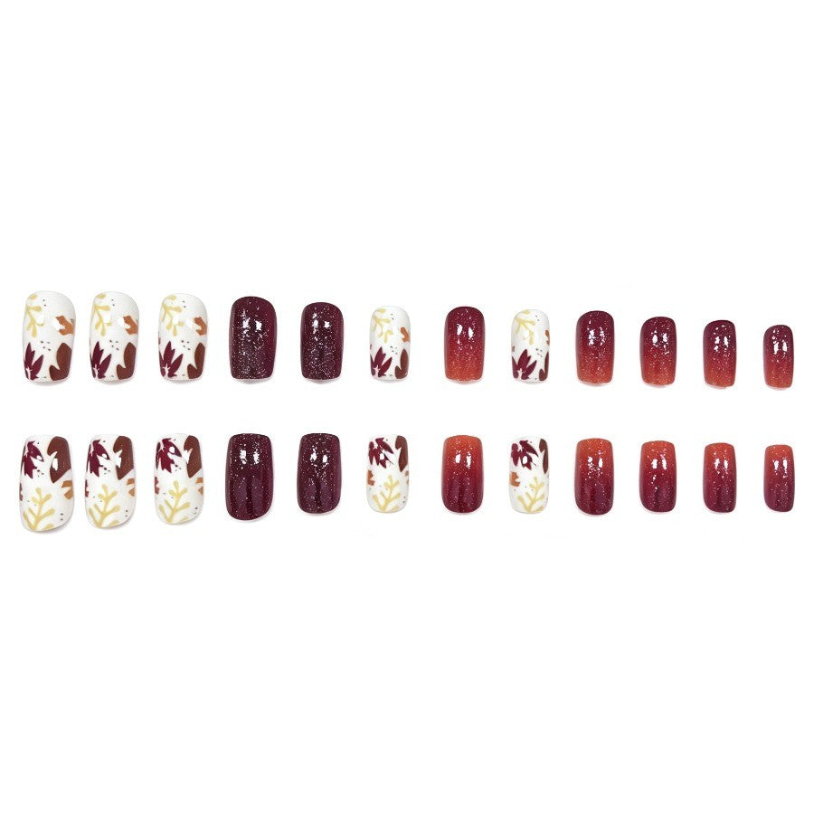 Autumn Maple Leaf Glitter Short Square Press-On Nails 48Pcs - Fall Nail Art