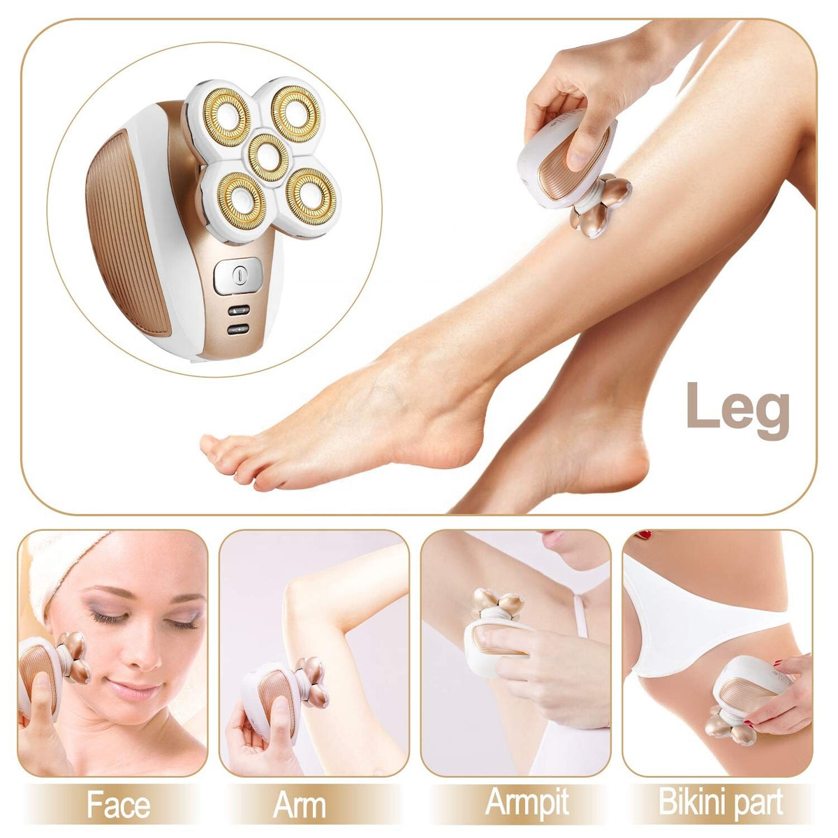 Cordless Waterproof 4D Painless Hair Remover & Epilator with USB Rechargeable Trimmer