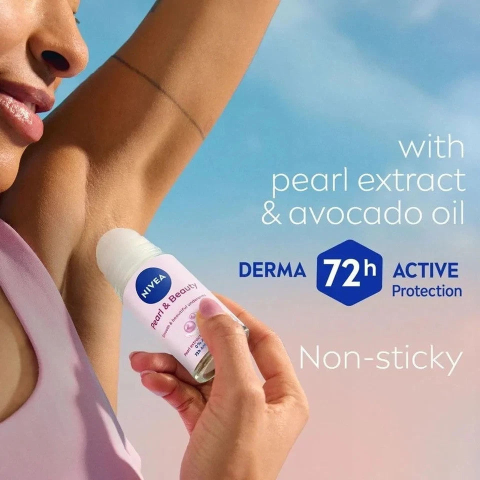 Nivea Pearl & Beauty Roll-On Deodorant 6 Pack - Long-Lasting Freshness