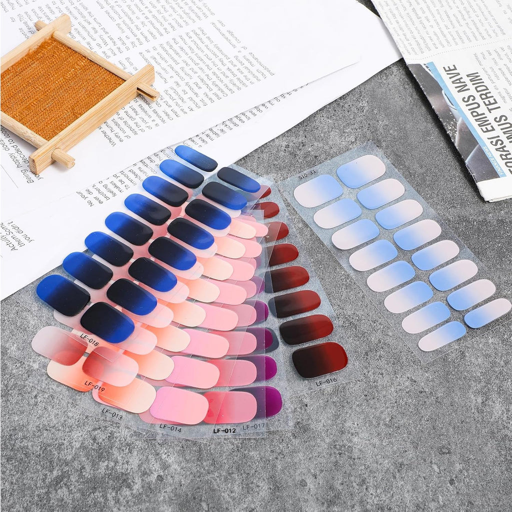 Gel Nail Stickers 8 Sheets Semi-Cured UV Ready Nail Wraps for Salon-Quality Manicure