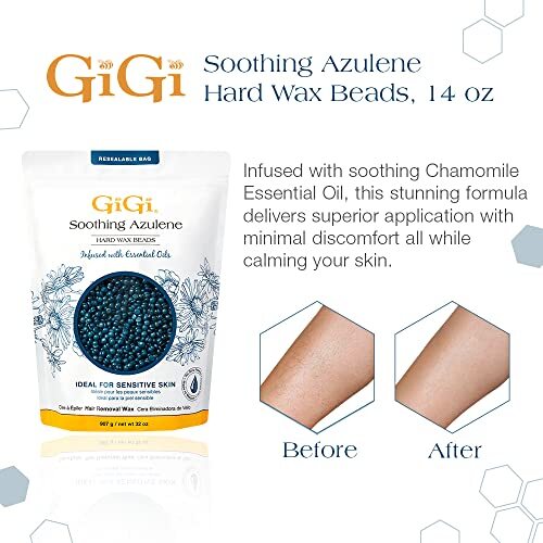 Gentle Hard Wax Beads for Sensitive Skin - Soothing Azulene Wax for Full Body & Face