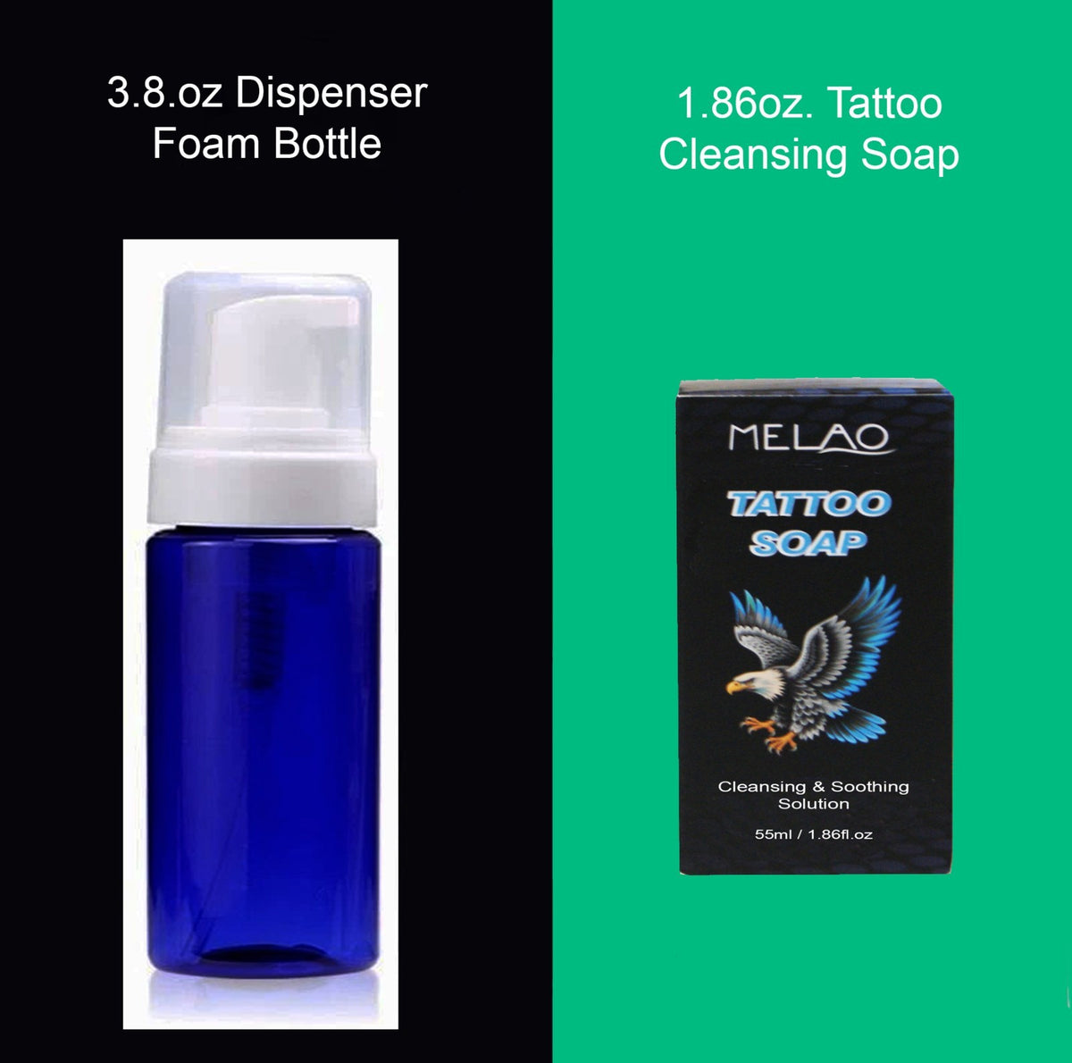 Tattoo Aftercare Soap & Dispenser Bottles Set – 1.86oz Concentrated Cleaning Solution