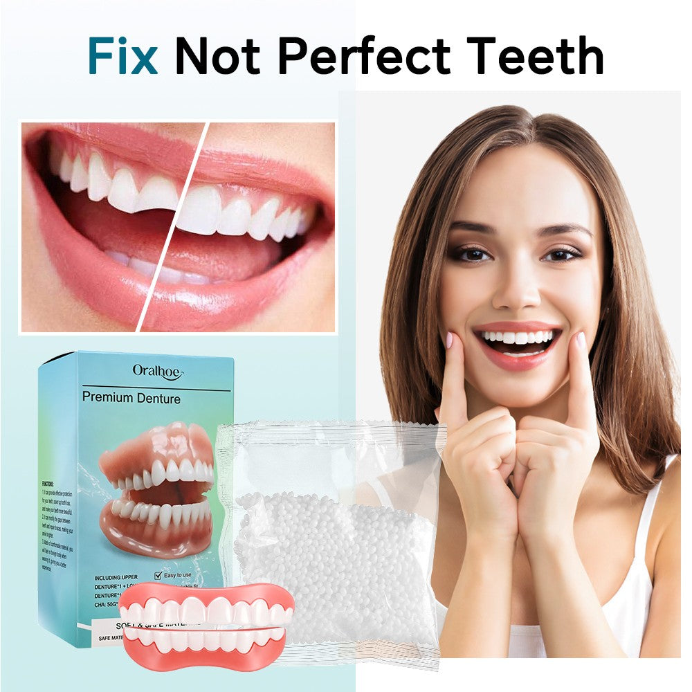 Dental Snap-On Veneers 2PCS Full Set Upper & Lower Moldable False Teeth