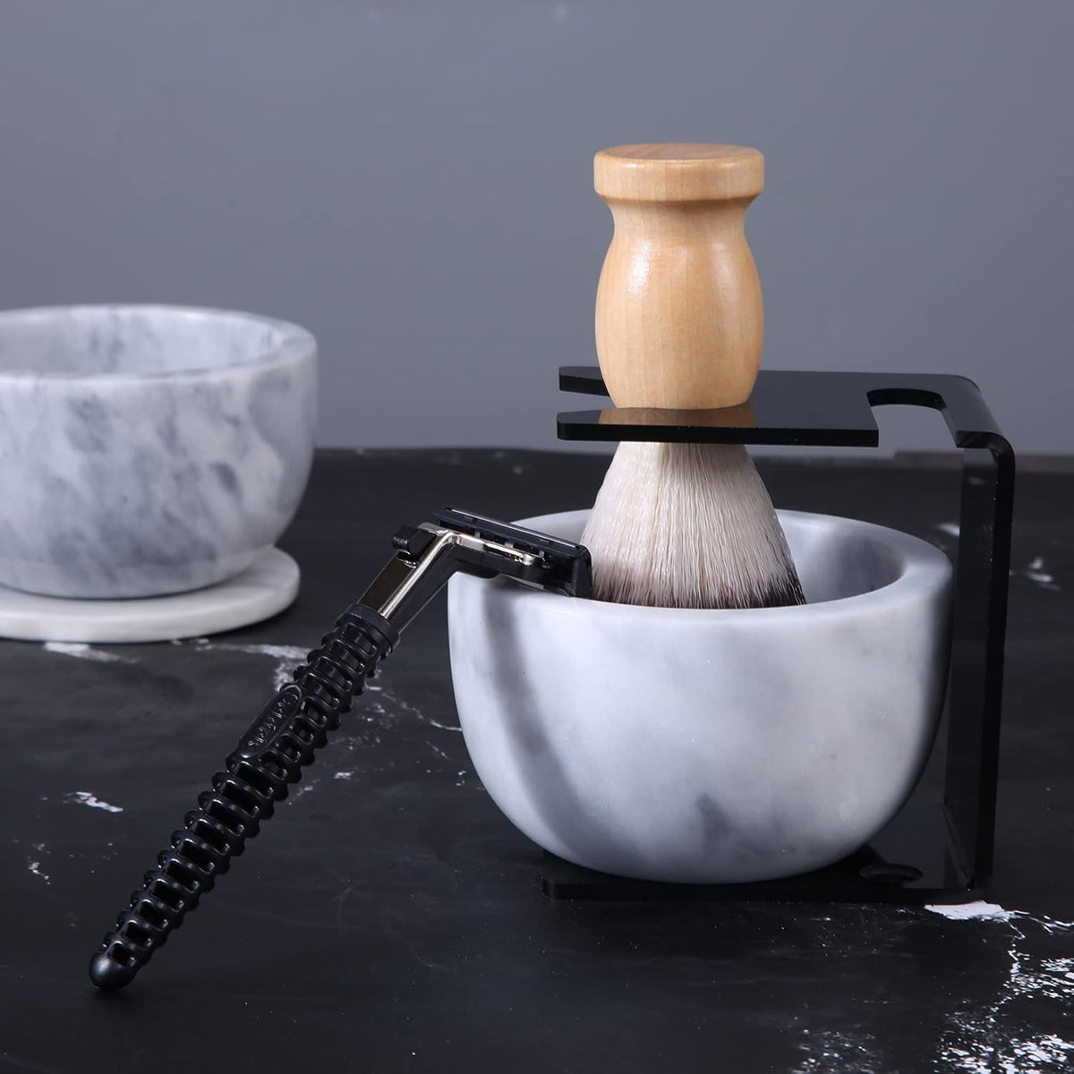 Marble Shaving Bowl for Soap & Cream, Keep Warm, Rich Lather, Men Gift