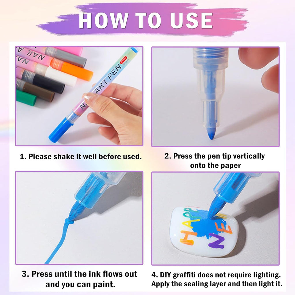 12 Colors Nail Art Pens Set for Creative Manicures and Designs