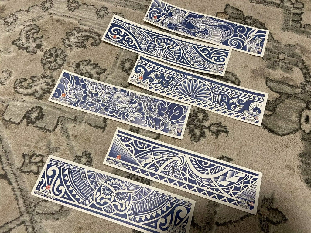 6 Sheets Temporary Tribal Armband Tattoos Blue Polynesian Body Art
