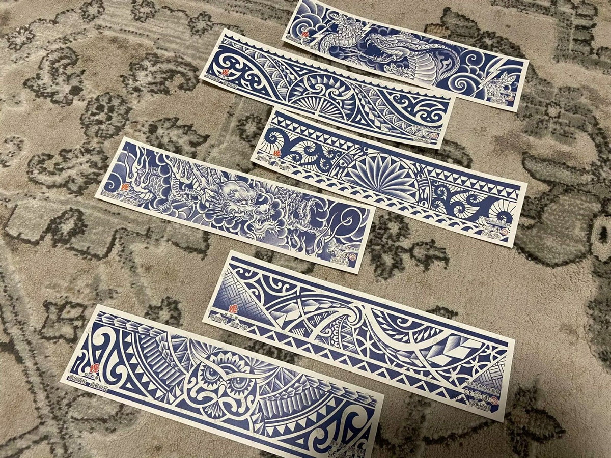 6 Sheets Temporary Tribal Armband Tattoos Blue Polynesian Body Art