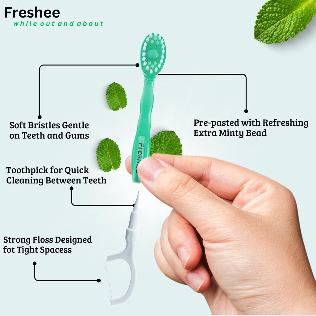 Disposable Mini Toothbrush with Mint Bead - 5-in-1 Travel Oral Care Set, 24 Pack