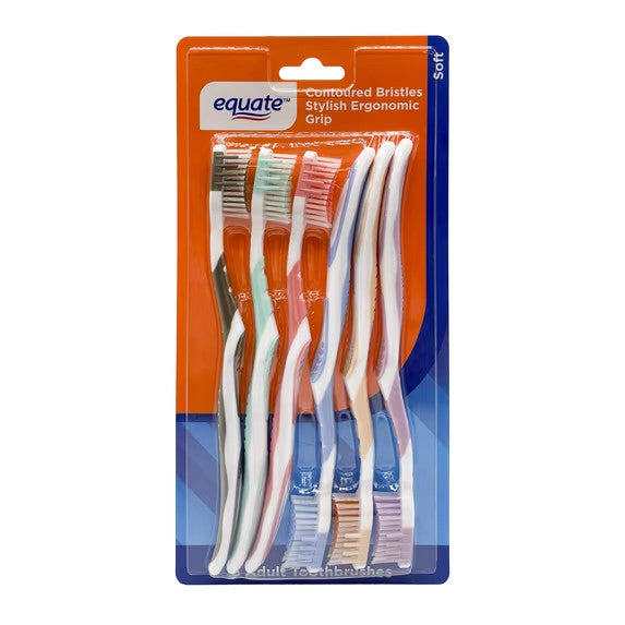 Manual Toothbrushes Soft Contoured Bristles Ergonomic Handle 6 Pack