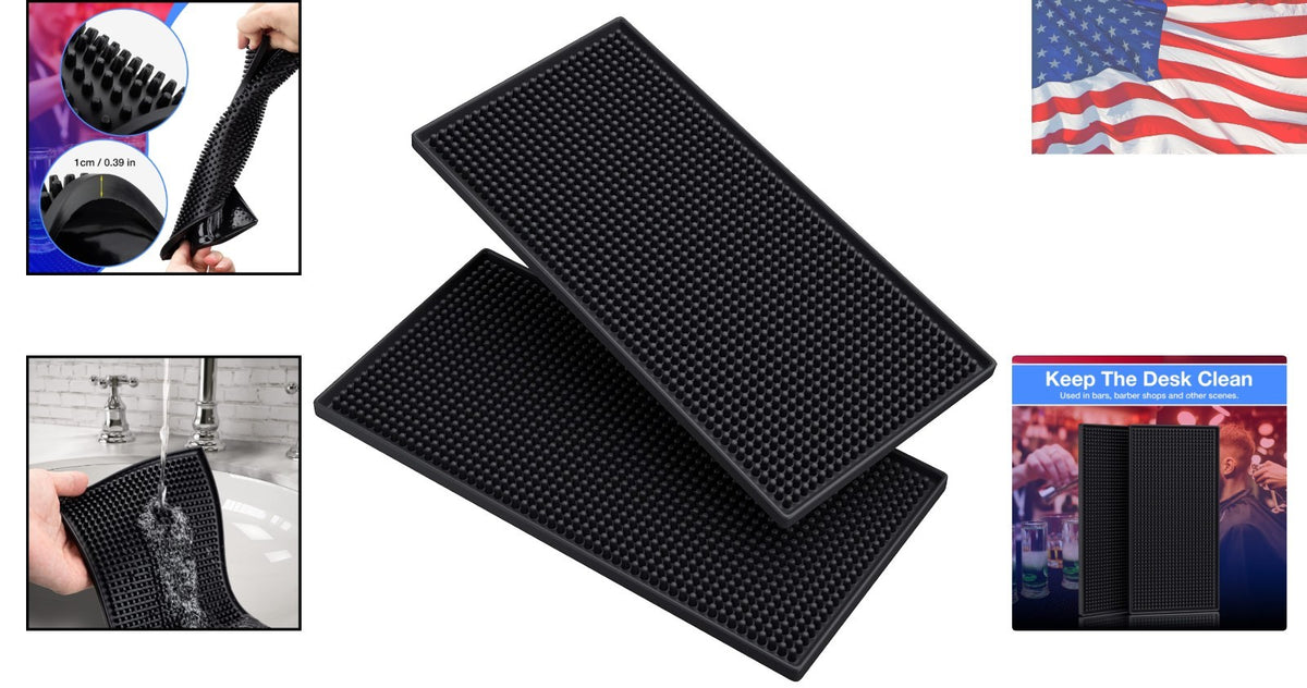 Salon & Bar Work Mat 12x6in - 2 Pack Anti-Skid Tool Organizer