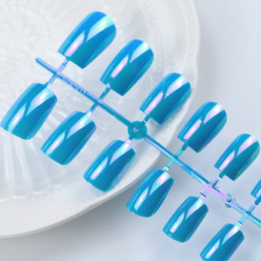 Blue Mirror Hologram Unicorn Nail Tips Set with Glue & File - Full Cover 24pcs