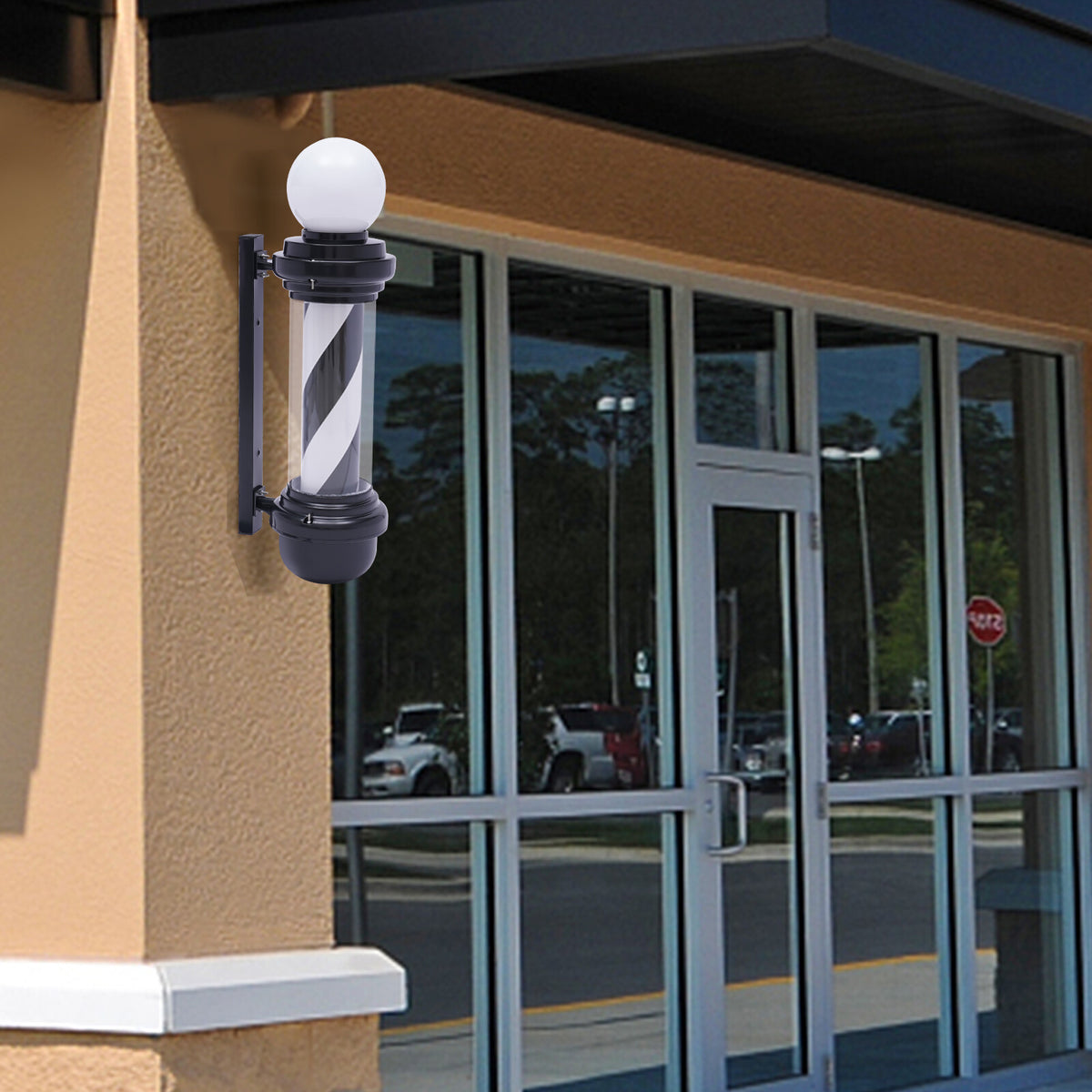 LED Barber Pole Light Rotating Wall Sign 20W Waterproof Black & White