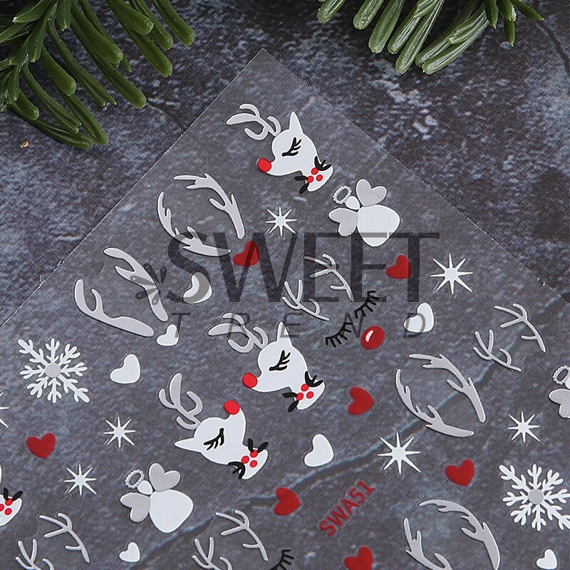 Christmas Nail Art Stickers Snowflake Santa Reindeer Decals Self-Adhesive