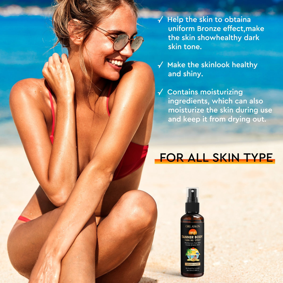 Self Tanner Spray for Face & Body - Natural Glow, Quick Dry, Streak-Free 100ml