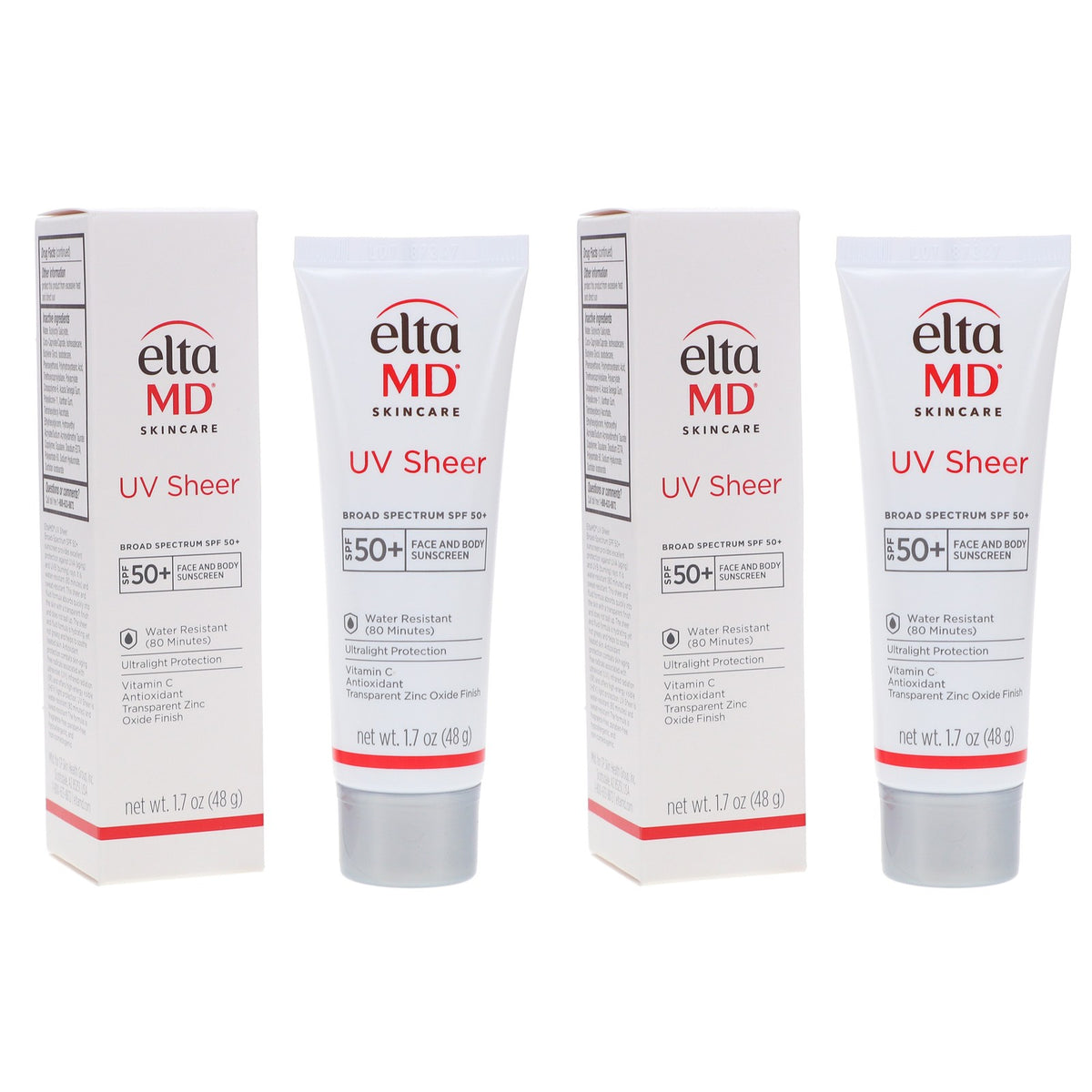 2 Pack EltaMD UV Sheer Broad Spectrum SPF 50+ Facial Sunscreen 1.7 oz