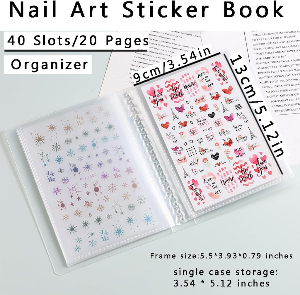 Nail Sticker Organizer Book - 40 Slots Water Decal Storage Case for Nail Art