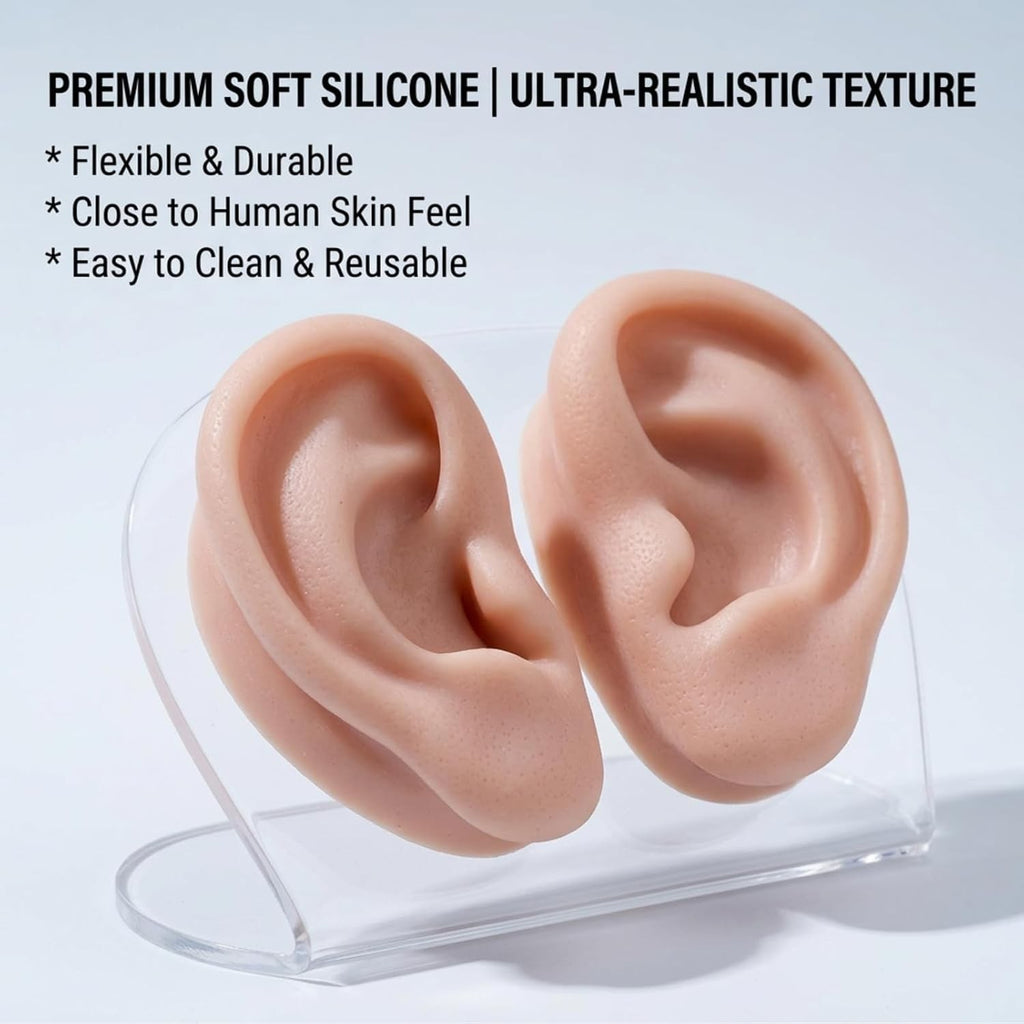 Silicone Ear Model - Realistic Practice Ear for Piercing Training, Reusable