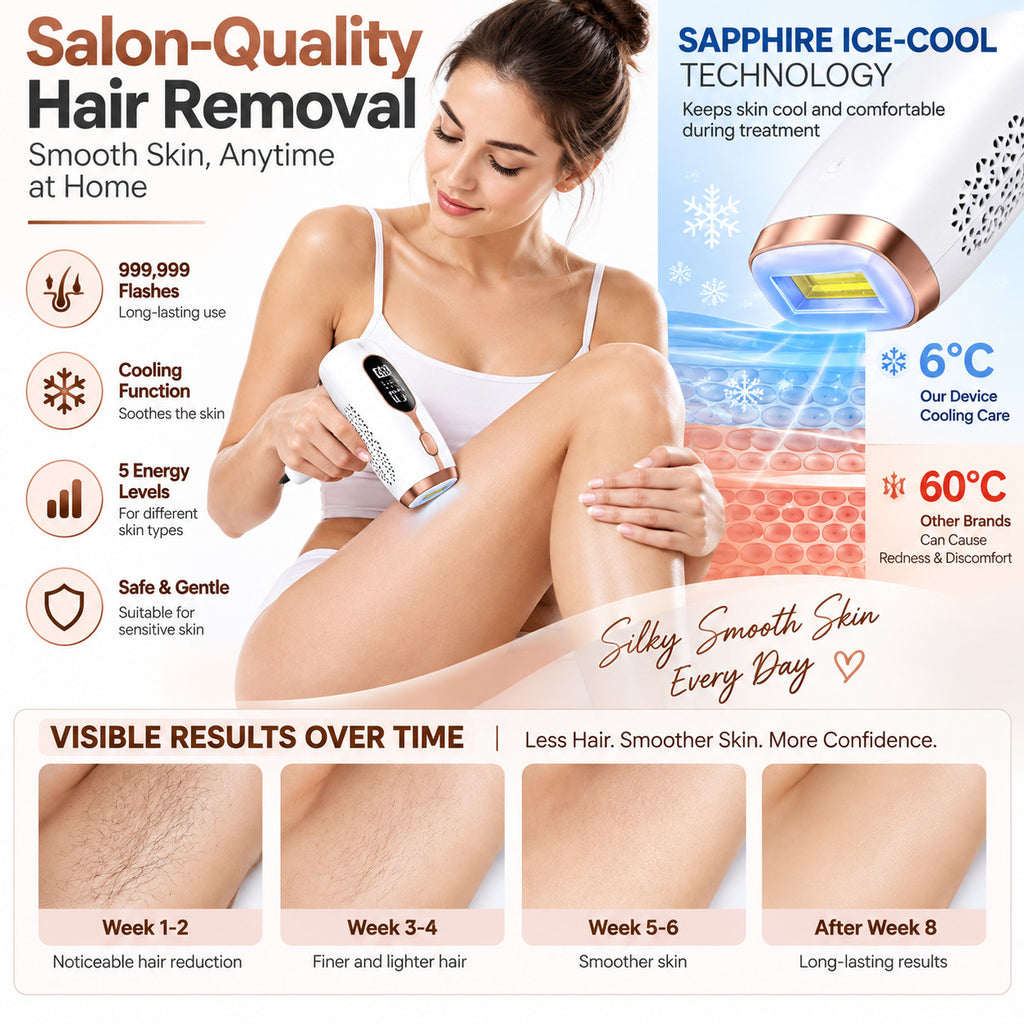 IPL Laser Hair Removal Device with 999,999 Flashes for Face & Body