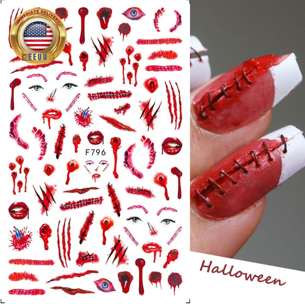 Halloween Gothic 3D Nail Stickers Set - Self-Adhesive Horror Nail Decals