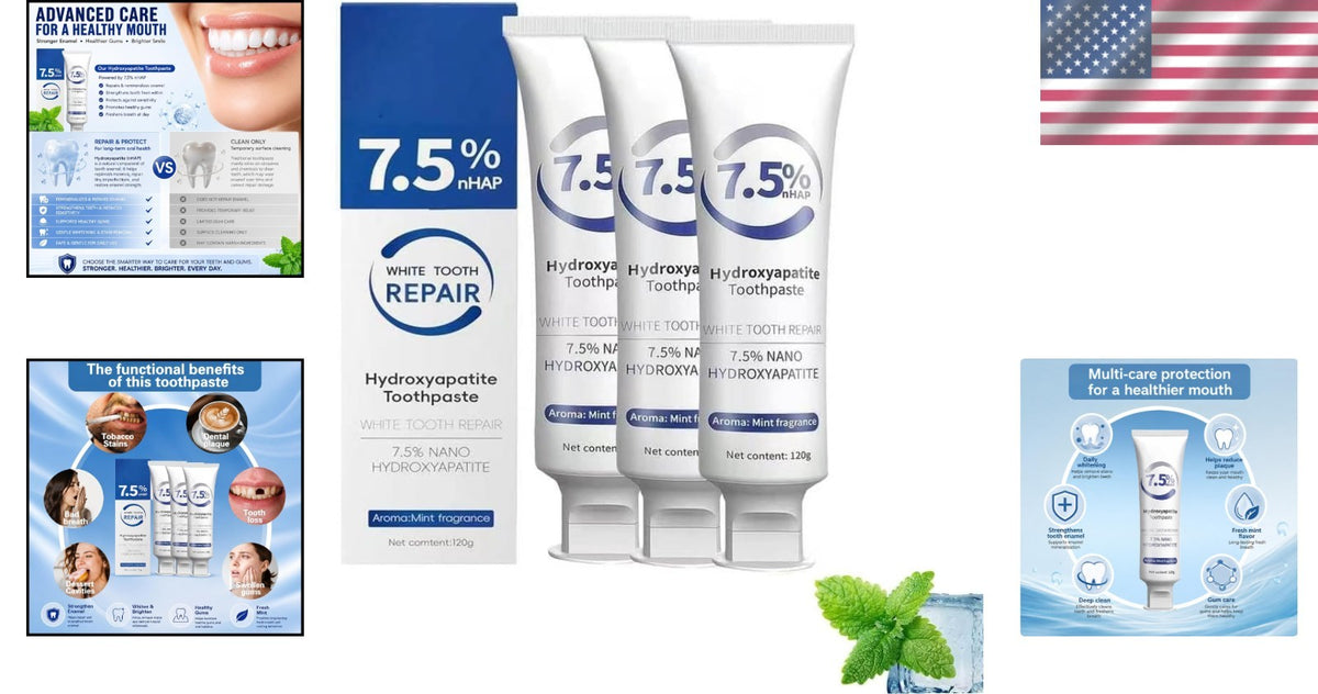 Fluoride-Free Mint Toothpaste for Enamel Repair - Nano Hydroxyapatite, Family Pack