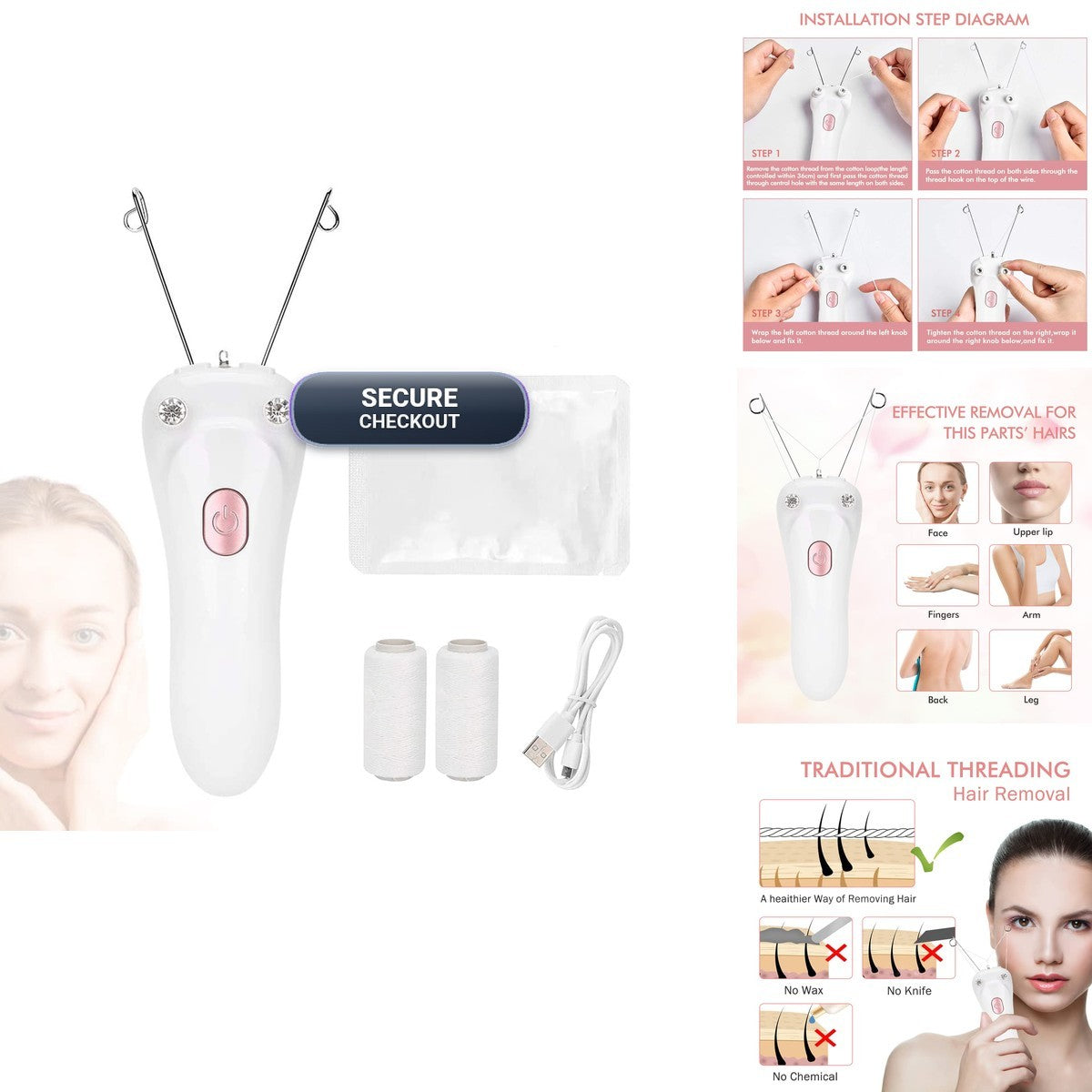 Cordless Facial Hair Remover for Women - USB Rechargeable Epilator