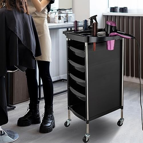 6-Layer Rolling Salon Storage Cart with Wheels for Hair Tools Organizer