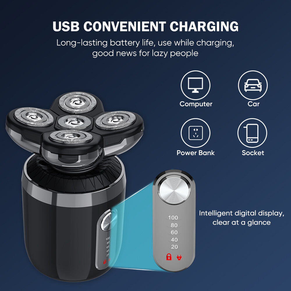 Men Electric Head Shaver Bald Head Razor Wet Dry Rechargeable Rotary Shaver
