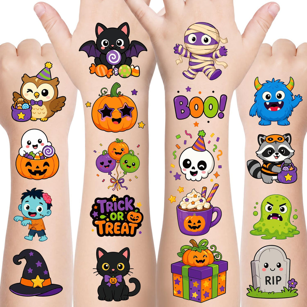 Halloween Temporary Tattoos for Kids – 96 Pre-Cut Designs Party Favors