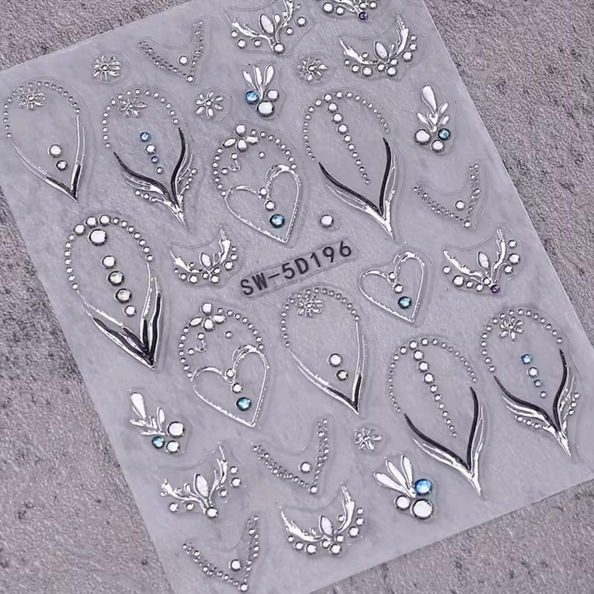 French Nail Art Stickers with 3D Rhinestones & Embossed Designs - 2PCS