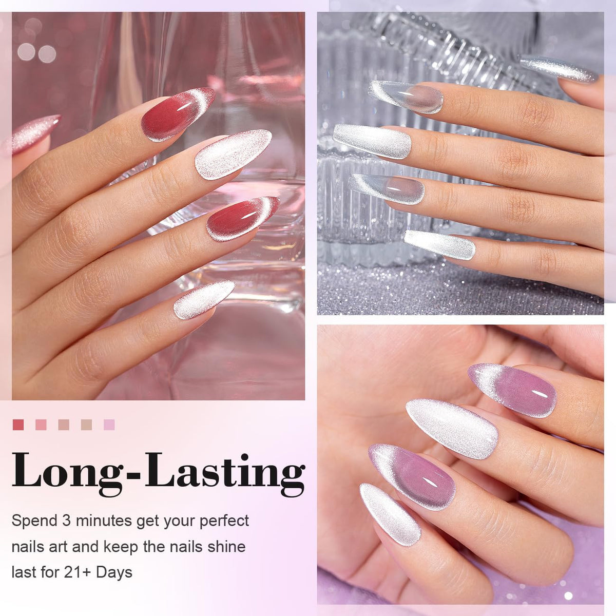6Pcs Cat Eye Gel Nail Polish Set with Magnetic Sparkle & Glitter