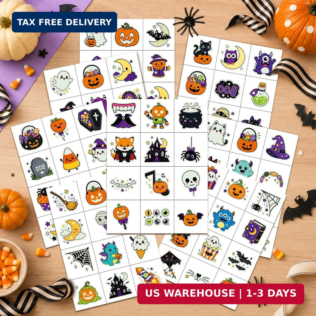 Glow-in-the-Dark Halloween Temporary Tattoos for Kids – 96 Designs