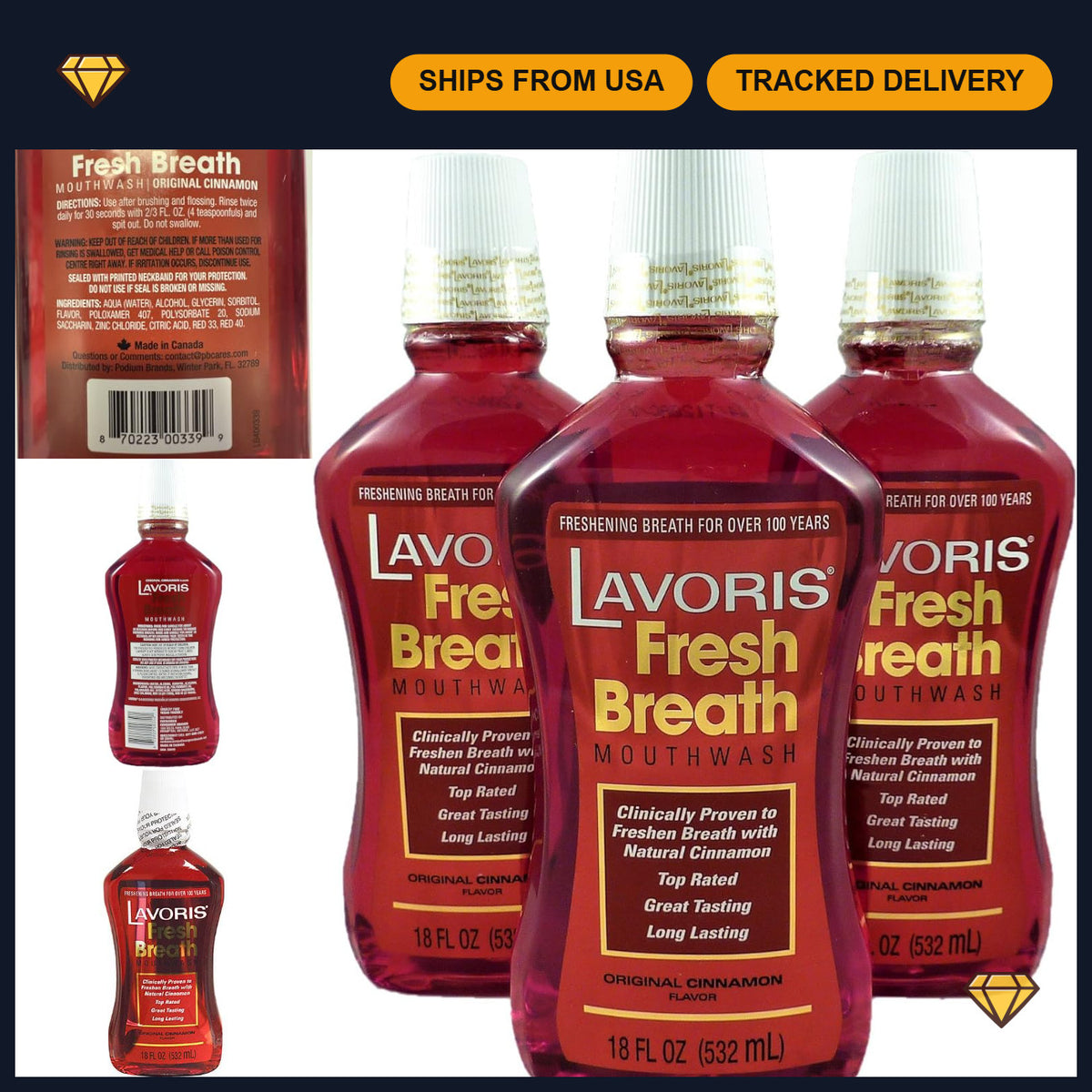Cinnamon Mouthwash 3 Pack - Fresh Breath Oral Care Bottles, 54 oz