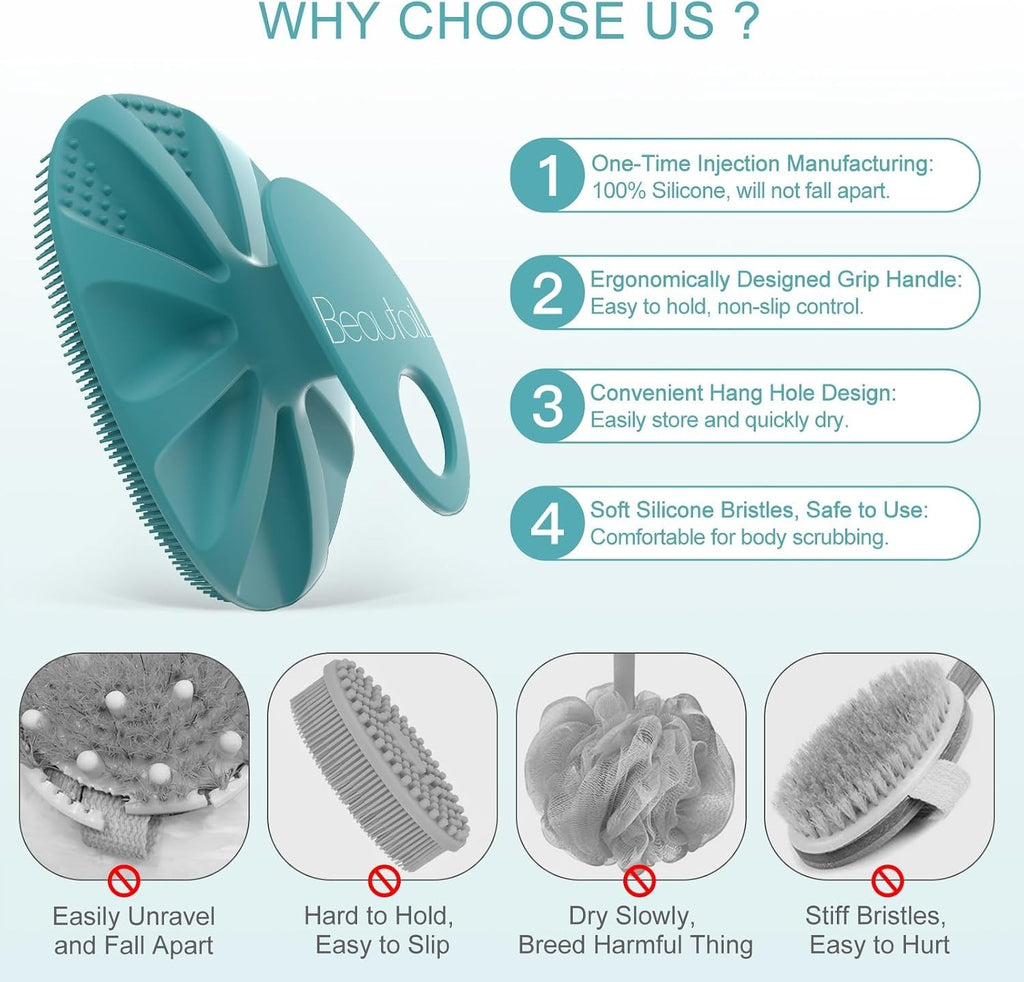 Silicone Bath Scrubber for Face & Body - Gentle Exfoliating Cleansing Brush