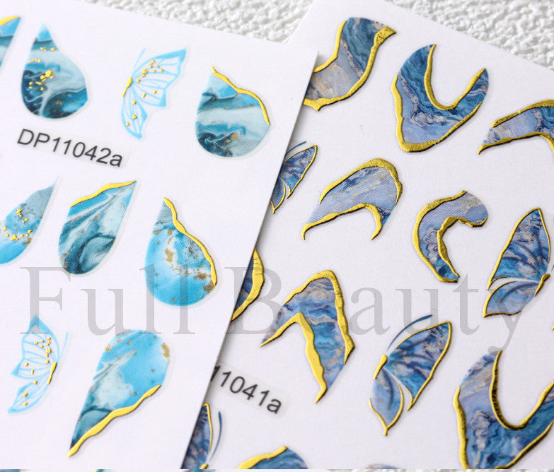 Self-Adhesive 3D Marble Nail Art Wraps Gold Swirl Stripe Stickers Set