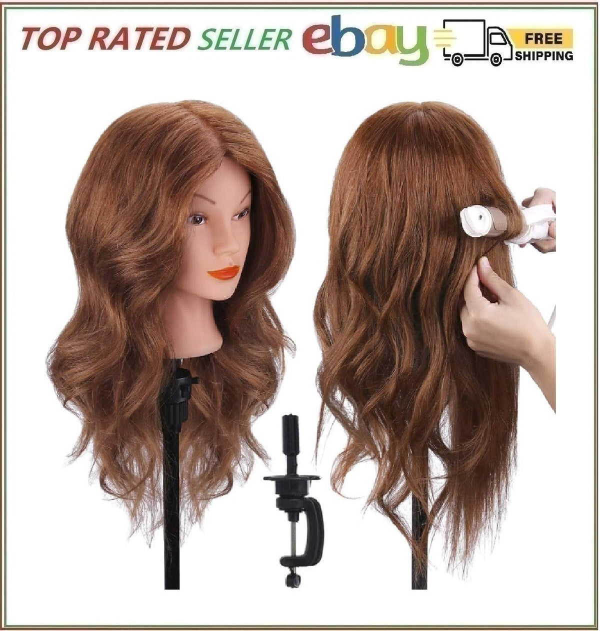 Mannequin Head with 100% Human Hair for Hair Styling Practice - Dark Brown