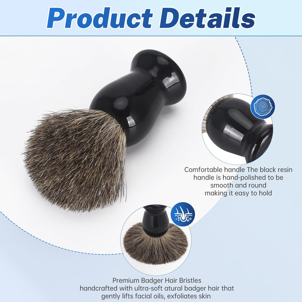 Men's Shaving Brush Set with Badger Hair & Stainless Steel Bowl - Exfoliating Cream