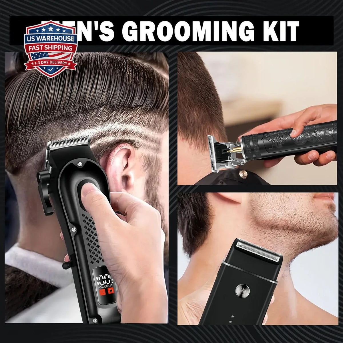 3-in-1 Cordless Hair Clippers Beard Trimmer Foil Shaver with LED Display