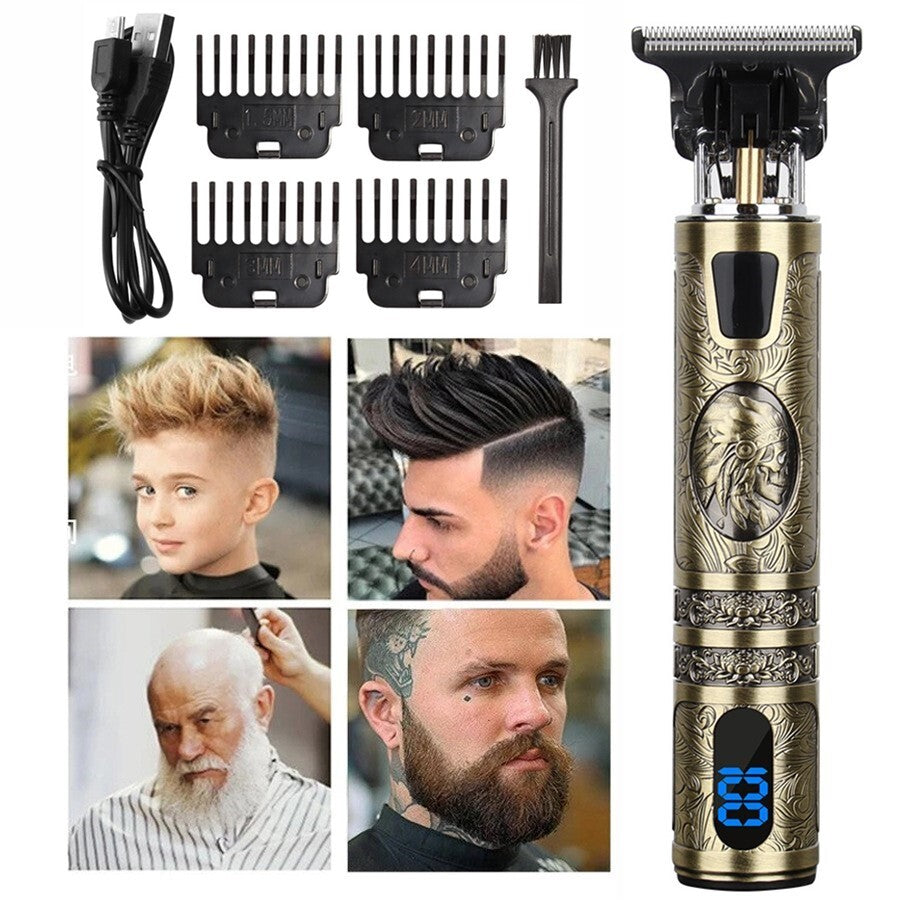 Men's Cordless Beard & Mustache Trimmer with LED Display, Adjustable Lengths