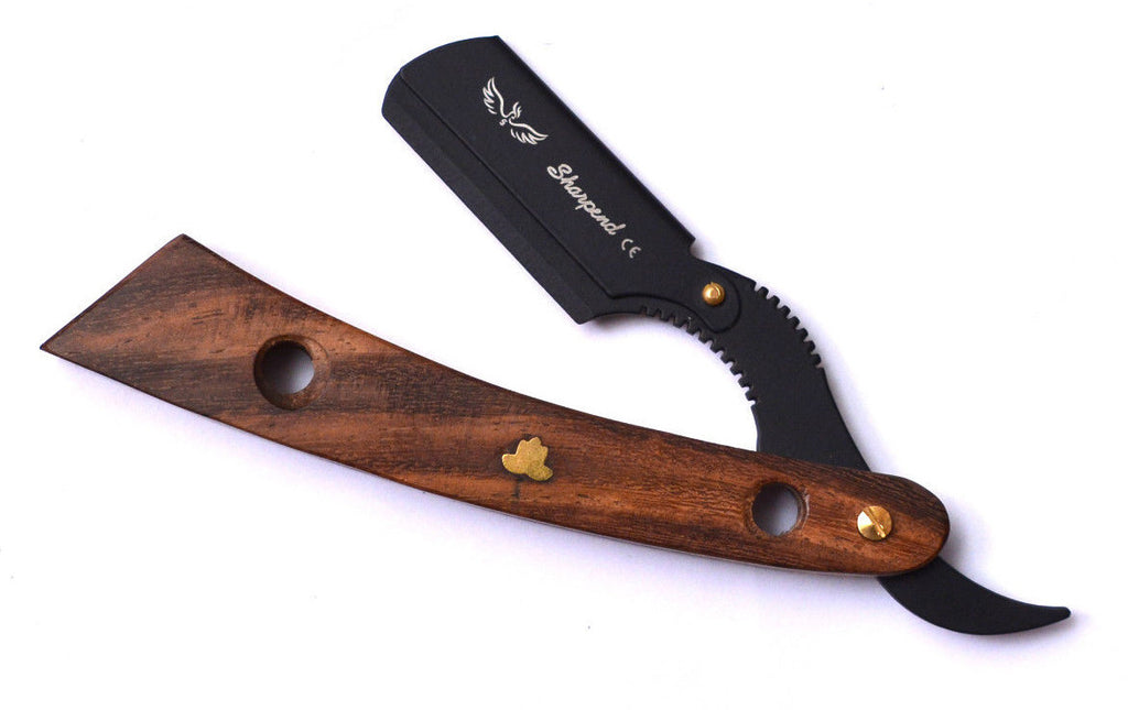 Professional Straight Razor Shaving Kit with 10 Blades & Wooden Handle